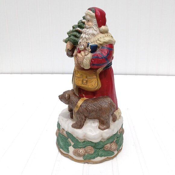 Santa Claus Musical Figurine Jolly Ole St Nick with Bear Ceramic Statue Vintage - Picture 6 of 13